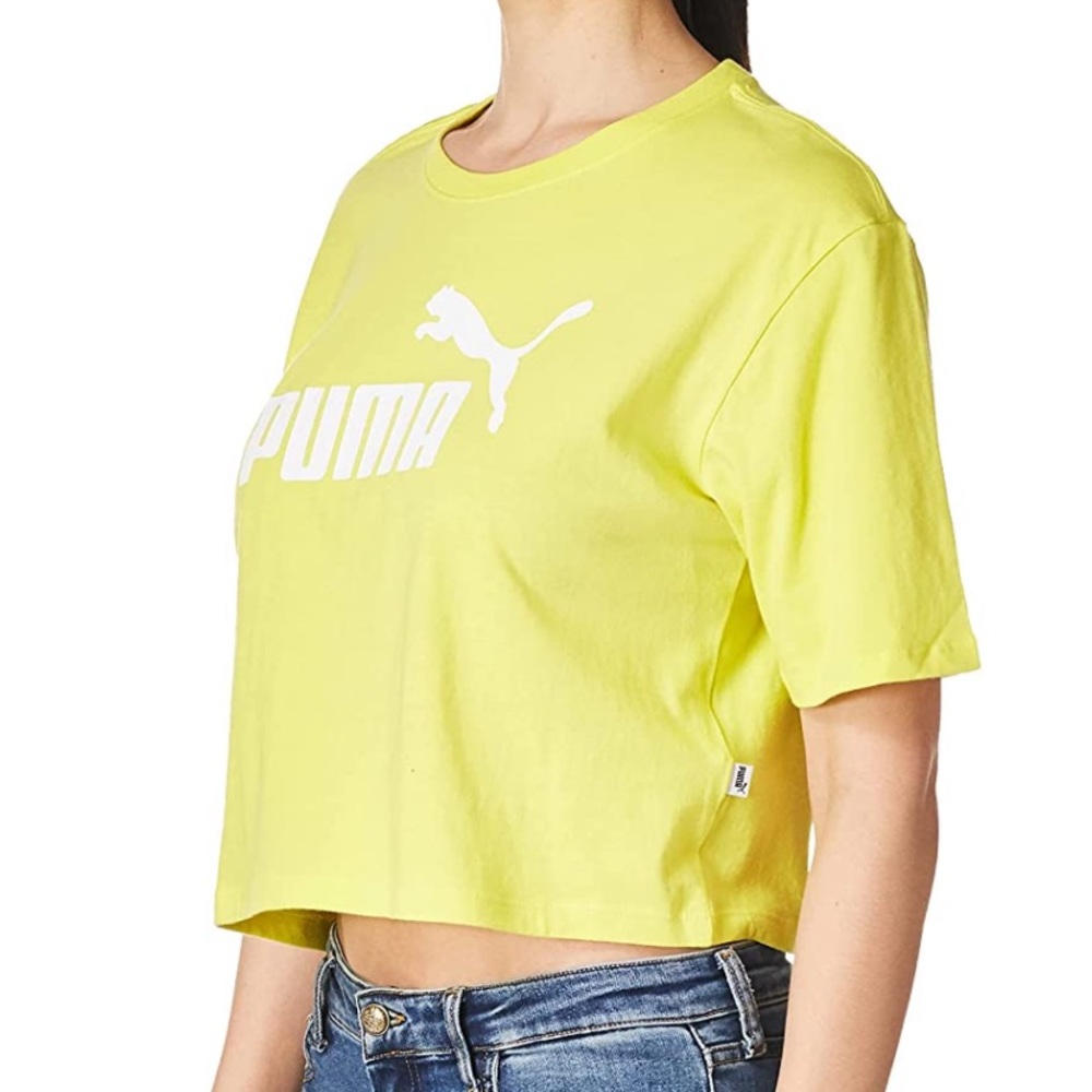 Puma Women’s Yellow T-Shirt Short Sleeve Crew Neck Crop Top